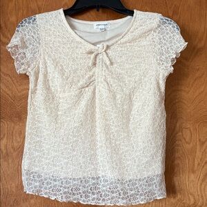 Girls XL Stitch & Pine Cream Lace Short Sleeve Top NWT